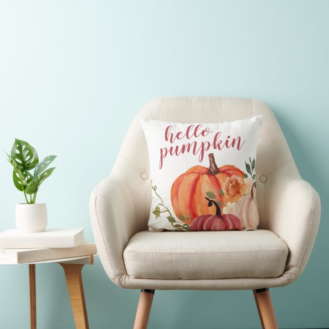Autumn Pumpkins Hello Pumpkin Throw Pillow (Chair)