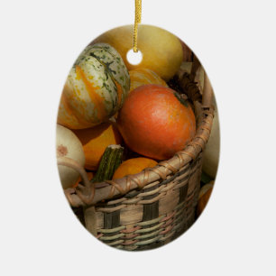 Autumn - Pumpkins in a basket Ceramic Ornament