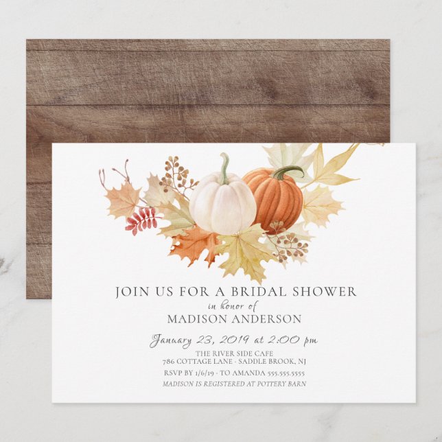 Autumn Pumpkins & Leaves Bridal Shower Invitation (Front/Back)