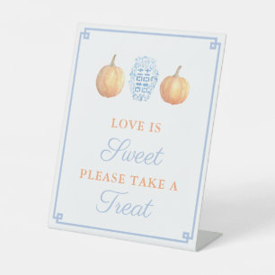 Autumn Pumpkins Love Is Sweet Take A Treat Shower Pedestal Sign