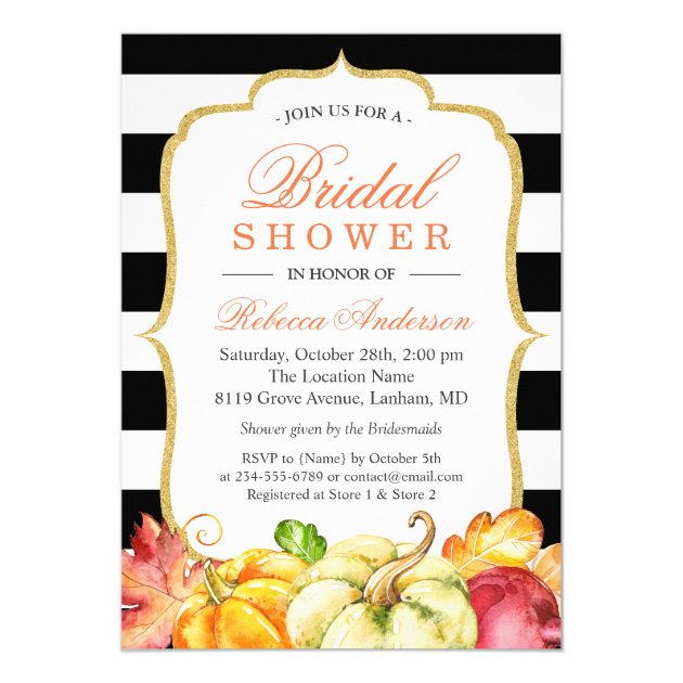 Autumn Pumpkins Maple Leaves Fall Bridal Shower Invitation