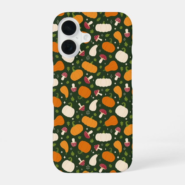 Autumn Pumpkins & Mushrooms Seamless Pattern Phone iPhone Case (Back)
