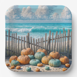 Autumn Pumpkins On a Beach Paper Plates