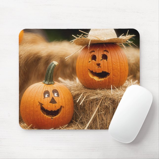 Autumn Pumpkins On Hay Bale Mouse Pad (With Mouse)