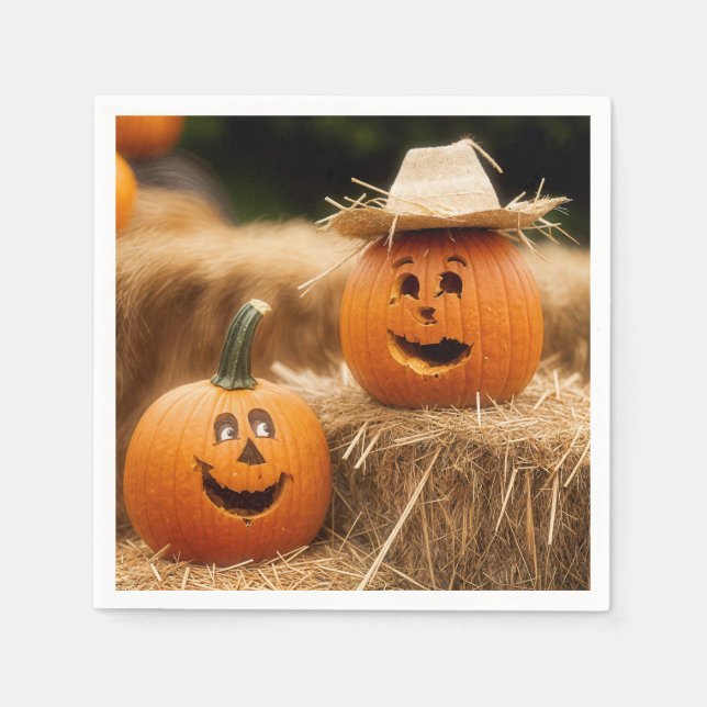 Autumn Pumpkins On Hay Bale Napkins (Front)