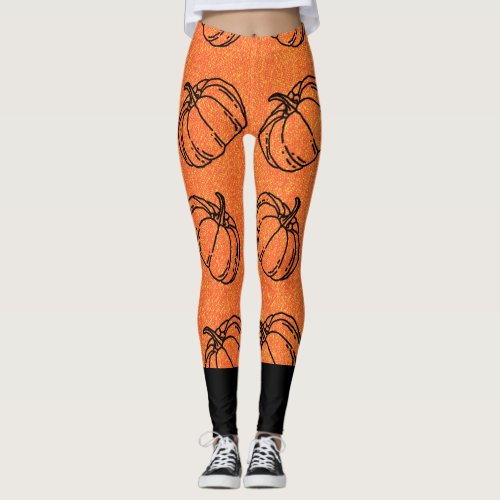 Autumn Pumpkins on Orange Denim Design With Black Leggings