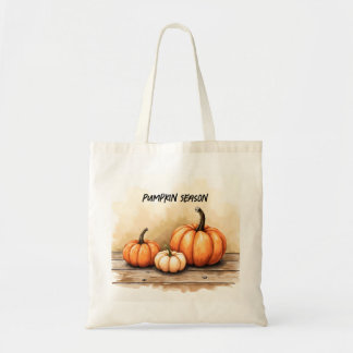 Autumn Pumpkins On Wooden Table Tote Bag