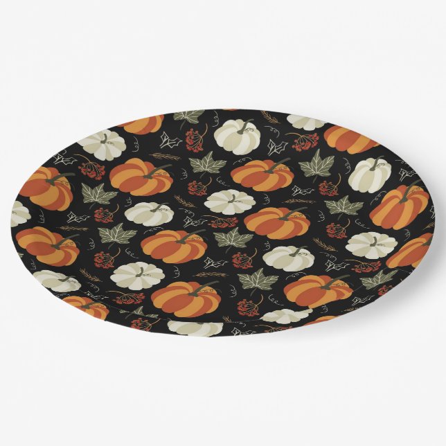 Autumn Pumpkins Pattern Paper Plates (Angled)