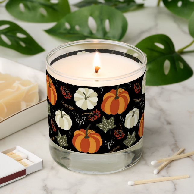 Autumn Pumpkins Pattern Scented Candle (Lit)