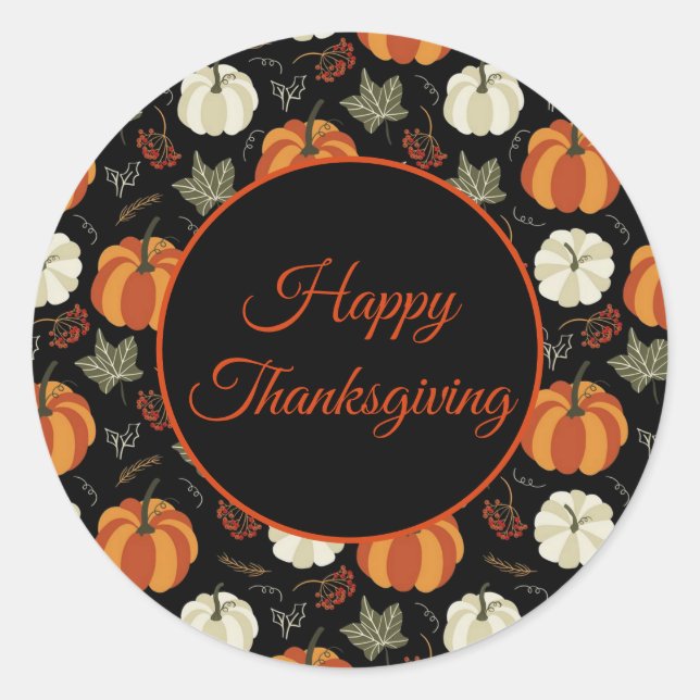 Autumn Pumpkins Pattern Thanksgiving Classic Round Sticker (Front)