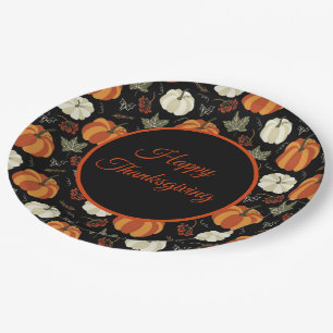Autumn Pumpkins Pattern Thanksgiving Paper Plates