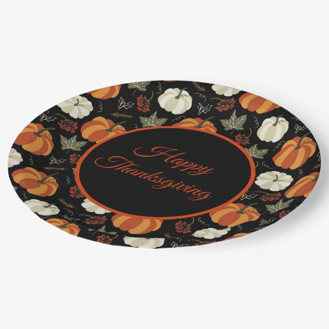 Autumn Pumpkins Pattern Thanksgiving Paper Plates (Angled)