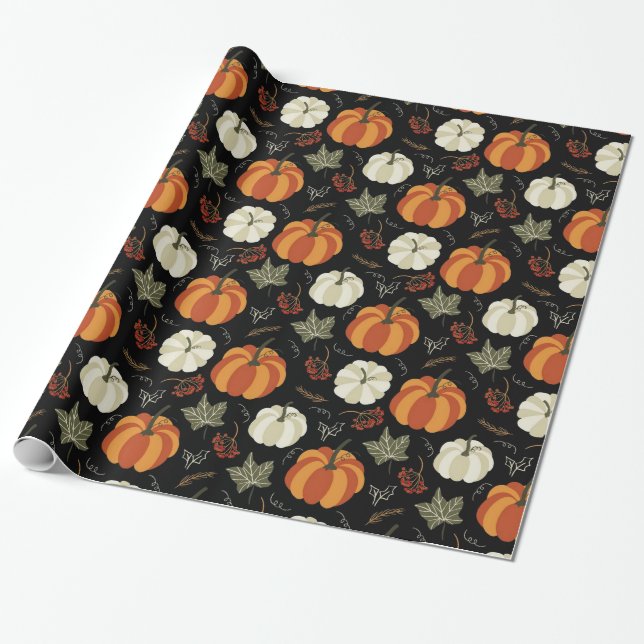 Autumn Pumpkins Pattern Wrapping Paper (Unrolled)