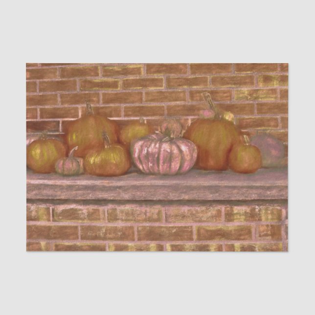 Autumn Pumpkins Pink Orange Brick Background Tissue Paper (Front)