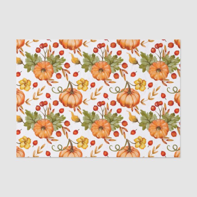 Autumn Pumpkins, Red Berries and Leaves  Tissue Paper (Front)