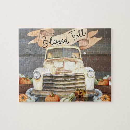 Autumn Pumpkins Rustic Truck Blessed Fall  Jigsaw Puzzle
