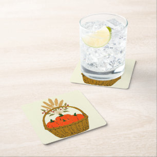🍂 Autumn Pumpkins Square Paper Coaster