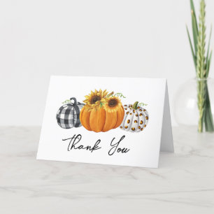 Autumn Pumpkins & Sunflowers Plaid Leopard Thank You Card