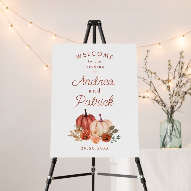 Autumn Pumpkins Terracotta Wedding Welcome Foam Board (In Situ (Stand))