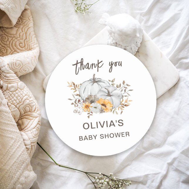 Autumn Pumpkins Thank you Classic Round Sticker (Creator Uploaded)