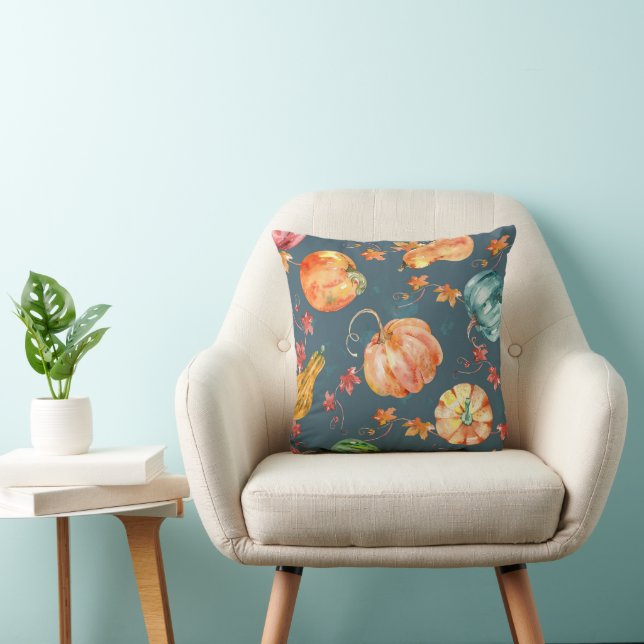 Autumn Pumpkins Throw Pillow (Chair)