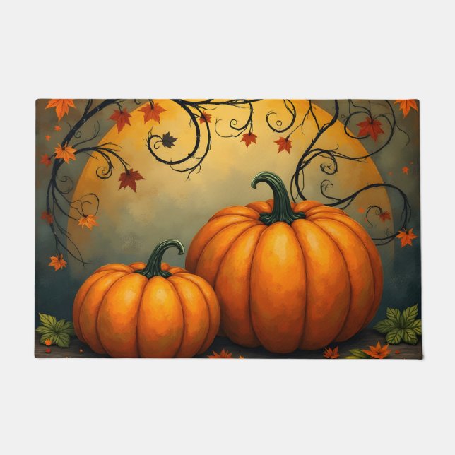 Autumn Pumpkins Under Full Moon Doormat (Front)