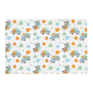 Autumn Pumpkins Wagon Pattern Blue Orange Placemat