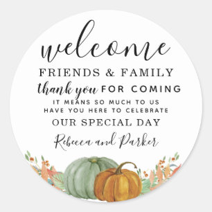 Autumn pumpkins Wedding Welcome favor thank you Classic Round Sticker