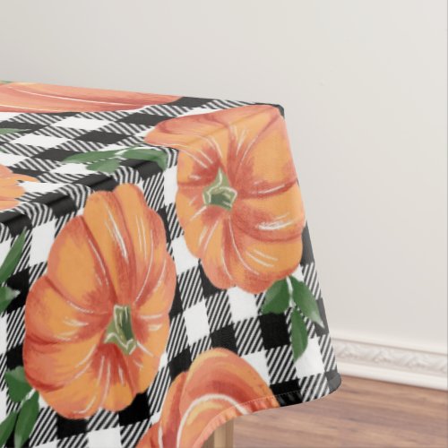 Autumn Pumpkins with Black and White Gingham Fall Tablecloth