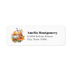 Autumn Pumpkins with Flowers and Foliage - Address Label