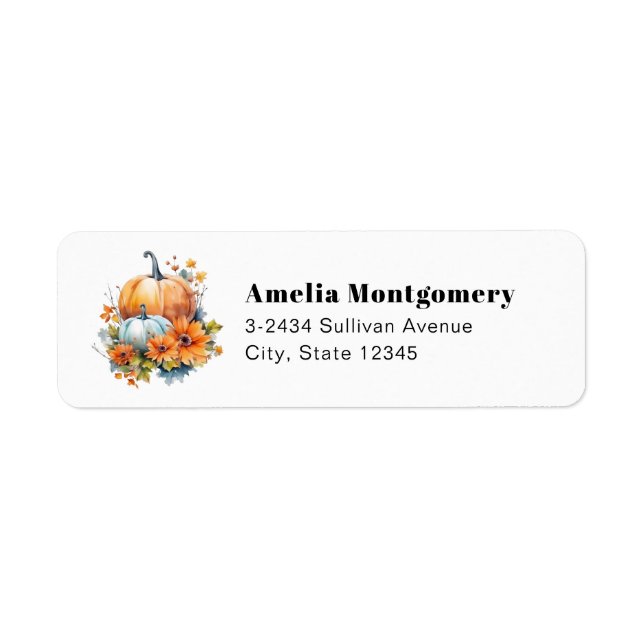 Autumn Pumpkins with Flowers and Foliage - Address Label (Front)