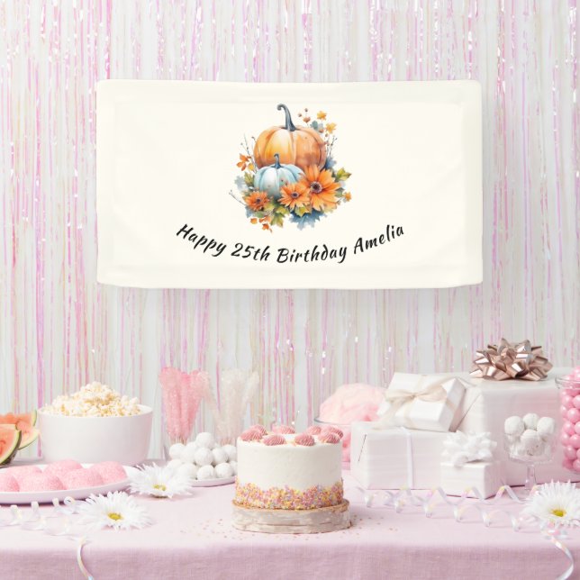 Autumn Pumpkins with Flowers and Foliage Birthday Banner (Party)