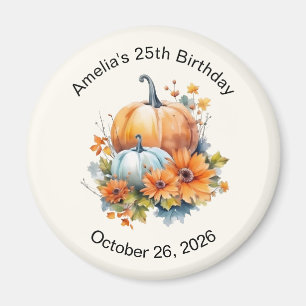 Autumn Pumpkins with Flowers and Foliage Birthday Magnet