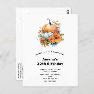 Autumn Pumpkins with Flowers and Foliage Birthday Postcard