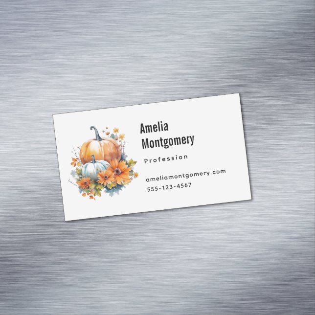 Autumn Pumpkins with Flowers and Foliage Business Card Magnet (In Situ)