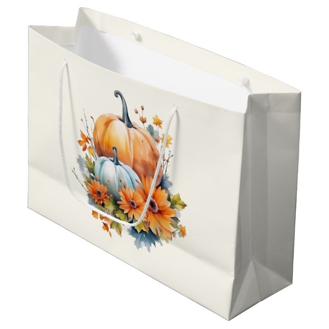 Autumn Pumpkins with Flowers and Foliage Large Gift Bag (Front Angled)