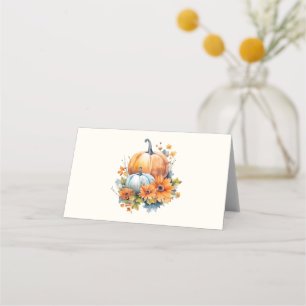 Autumn Pumpkins with Flowers and Foliage Place Card