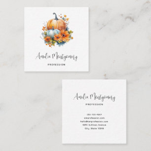 Autumn Pumpkins with Flowers and Foliage Square Business Card