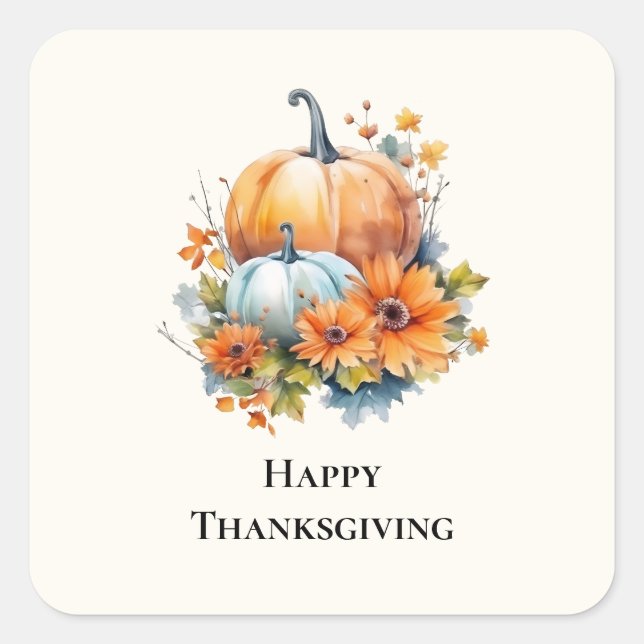 Autumn Pumpkins with Flowers and Foliage Square Sticker (Front)