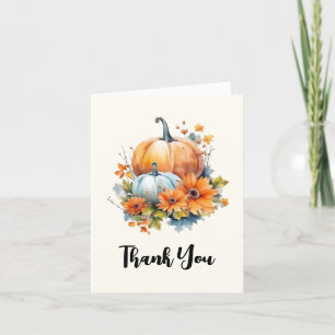 Autumn Pumpkins with Flowers and Foliage Thank You Card