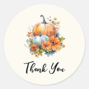 Autumn Pumpkins with Flowers and Foliage Thank You Classic Round Sticker
