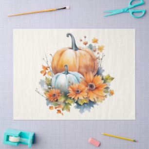 Autumn Pumpkins with Flowers and Foliage Tissue Paper