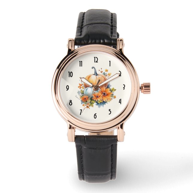 Autumn Pumpkins with Flowers and Foliage Watch (Front)