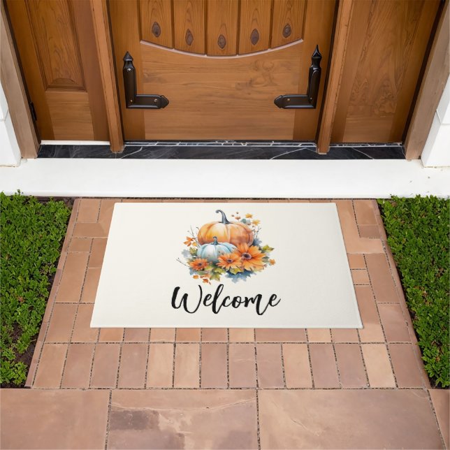 Autumn Pumpkins with Flowers and Foliage Welcome Doormat (Outdoor)