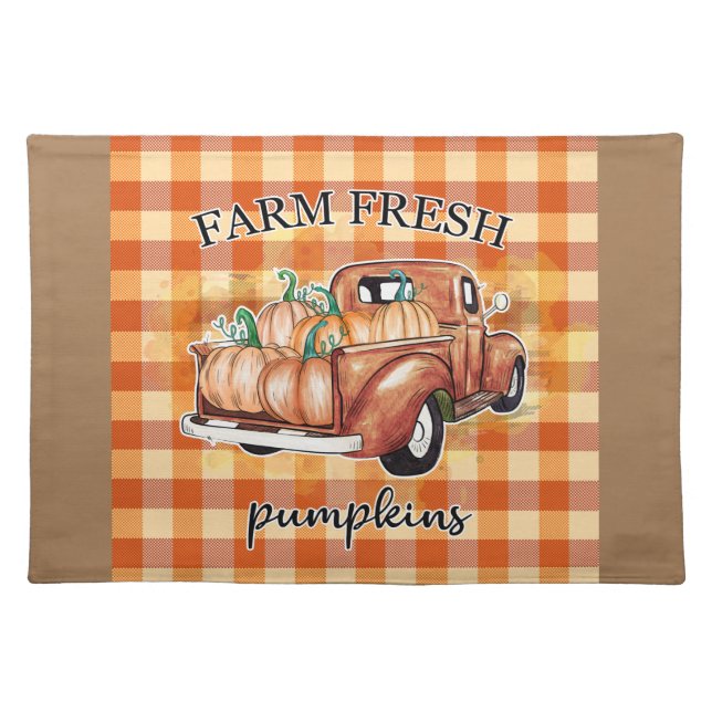 Autumn Pumpkins With Truck  Cloth Placemat (Front)