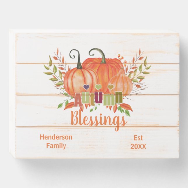 Autumn Pumpkins Wood Box Sign (Front Horizontal)