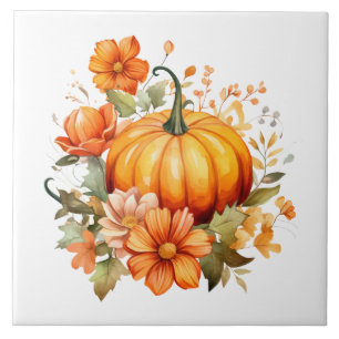Autumn Punpkin Floral Ceramic Tile