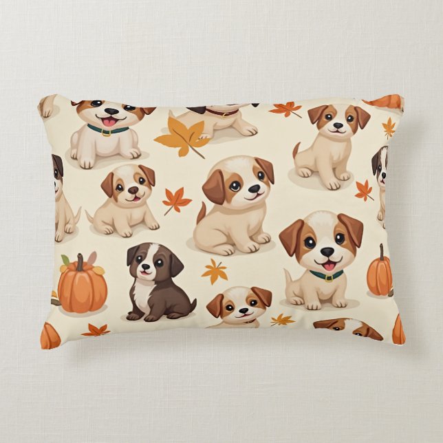 "Autumn Puppies Decorative Pillow" Accent Pillow (Front)
