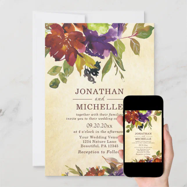 Autumn Purple Burnt Orange Christian Wedding Invitation | Zazzle