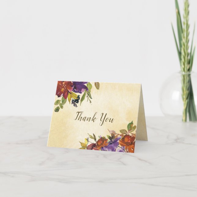 Autumn Purple Burnt Orange Floral Thank You (Front)